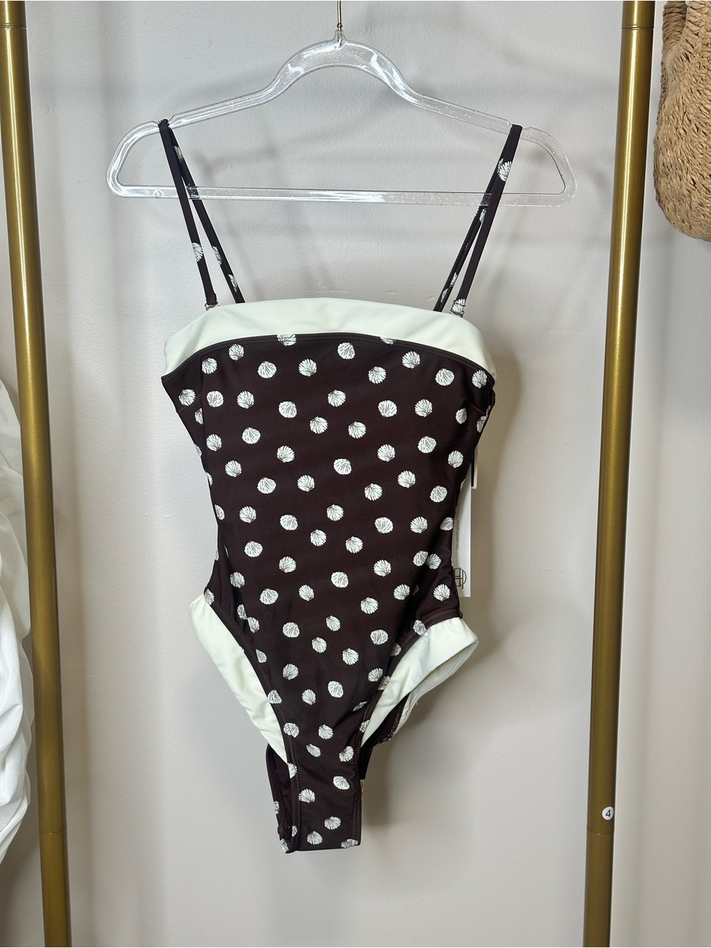 House of Harlow 1960 Brown Shell Print One Piece Swimsuit Size Small NWT